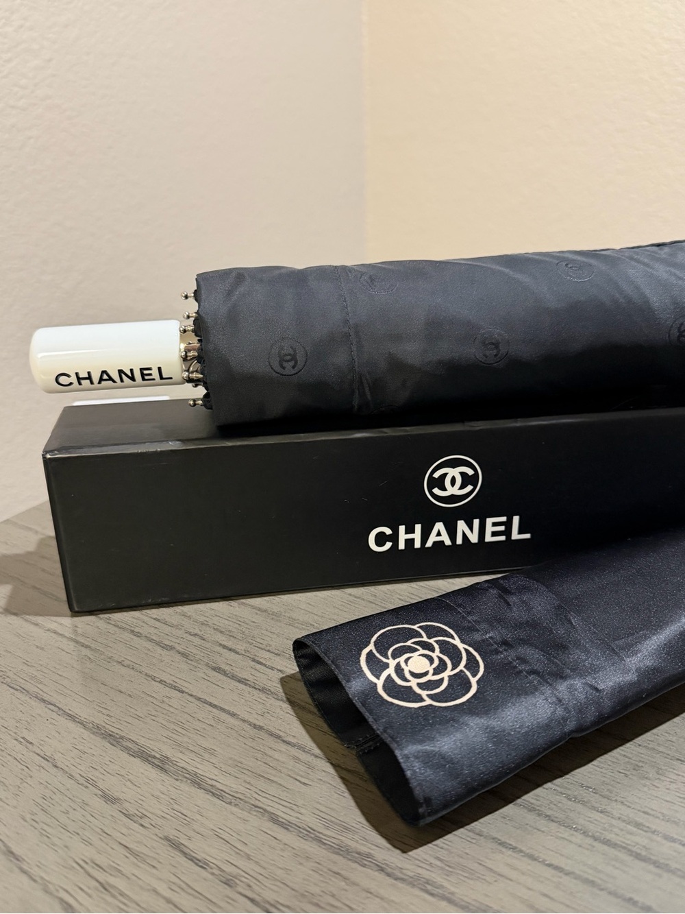 CHANEL Black Compact Folding Umbrella
